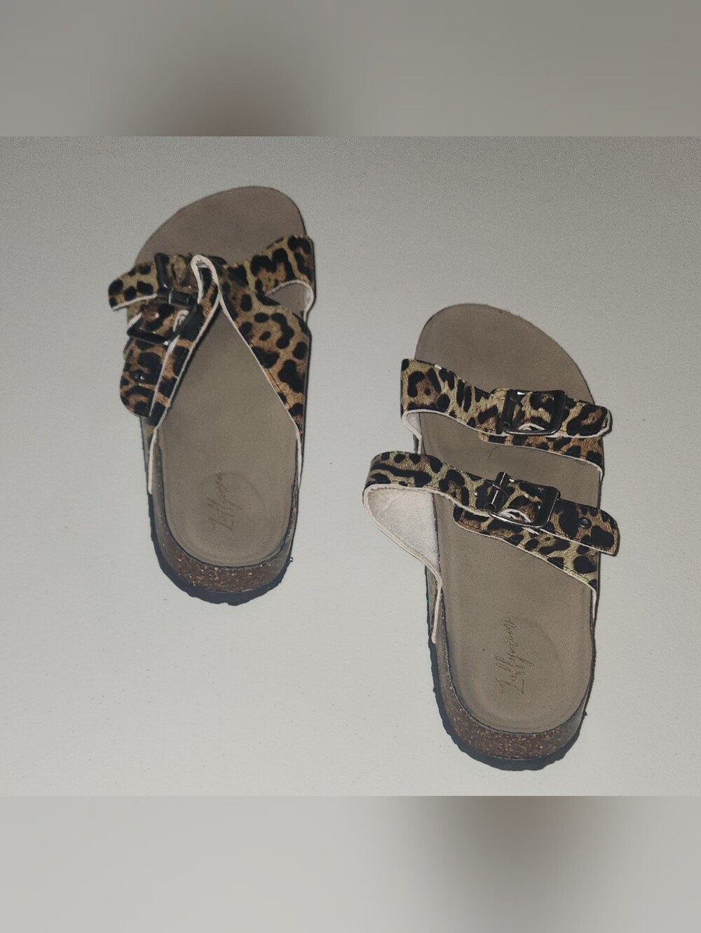 Luffymomo Leopard Print Dual-Buckle Women's Slide Sandals Size 8